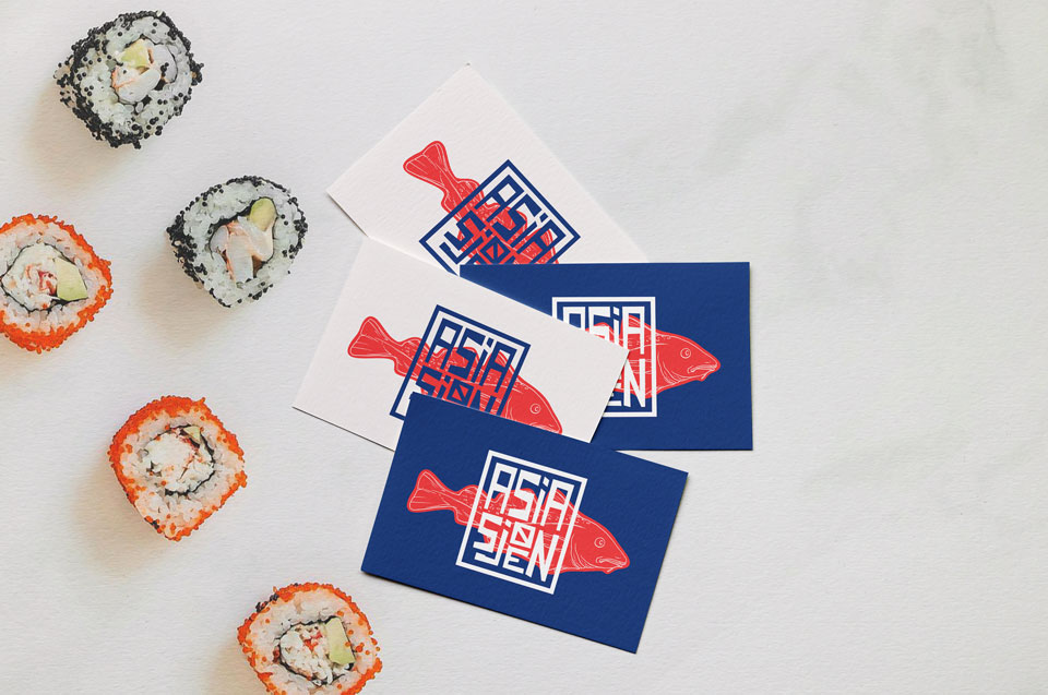Création de logo et carte de visite par le studio d'identité graphique pour un restaurant de sushi